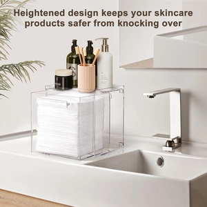 Acrylic storage box for facial towels with upper shelf and large drawer for organization