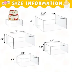 Size chart for 4-piece acrylic display risers with height and width in inches