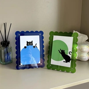 7-inch wavy colorful acrylic magnetic photo frame with clear blue and green panels