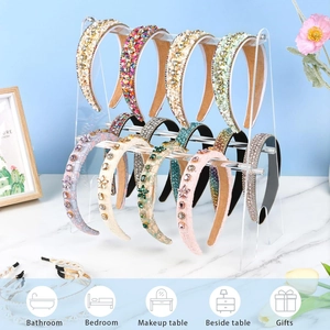 Double-layer clear acrylic headband storage rack with various decorative hairbands