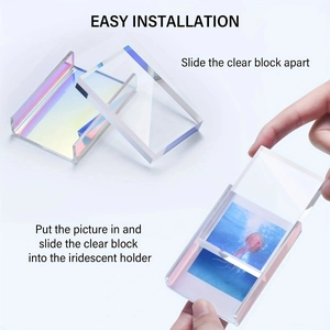 Rainbow acrylic mini photo frame set for desktop display with iridescent sliding base