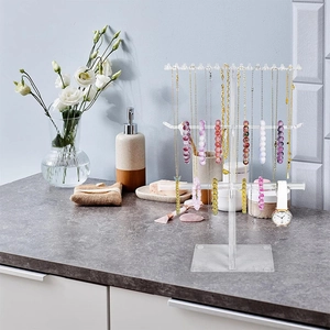 Modern 3-tier clear acrylic jewelry stand for necklace and bracelet organizer