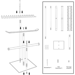 Assembly guide for a 3-tier clear acrylic jewelry organizer with T-bar and wave rack