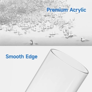 Detailed view of premium acrylic pellets and the smooth edge of a clear storage container