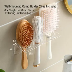 Wall-mounted acrylic bathroom organizer rack with 3 holes for hairbrushes and razors