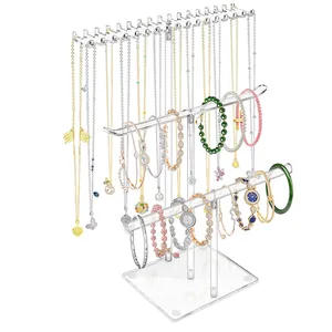 Clear Acrylic Multi Layer T Bar Jewelry Display Stand For Necklace Bracelet Watch Organizer Artistic Style Desktop Holder