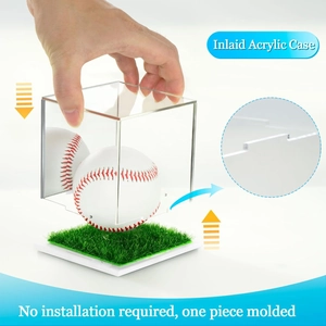 Detail of one-piece molded acrylic baseball case with green grass base and clear cover