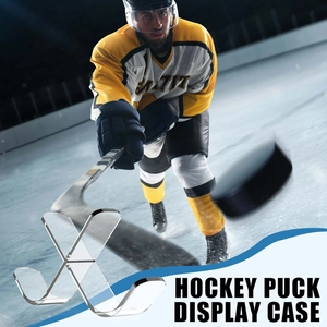 Transparent acrylic hockey puck display stand with X-shaped structure for sports memorabilia