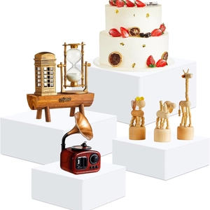 5-piece set of white matte acrylic display cubes for cake and collectible pedestal stands