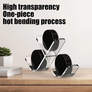 Close-up of clear acrylic triple puck display stand with one-piece hot bending design
