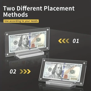 Clear acrylic dollar bill display frame with base for paper currency collection
