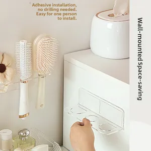 Adhesive wall-mounted acrylic rack for razors and hairbrushes without drilling holes