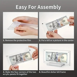 Clear acrylic dollar bill display frame with magnetic panels and a transparent base