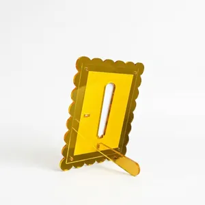 7-inch amber wavy acrylic magnetic photo frame with transparent stand for desk display