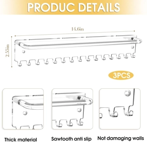 3PCS set of 14.6 inch clear acrylic wall mounted jewelry and headband organizer racks