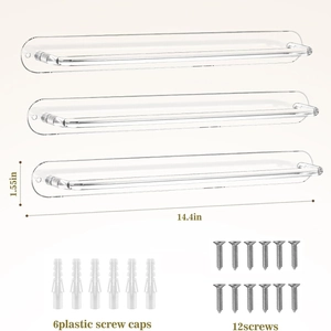 3-pack acrylic headband display racks measuring 14.4x1.55 inches with mounting screws