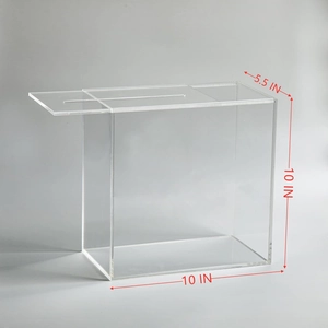 Transparent acrylic card box with slot lid for weddings and voting, 10x10x5.5 inches size