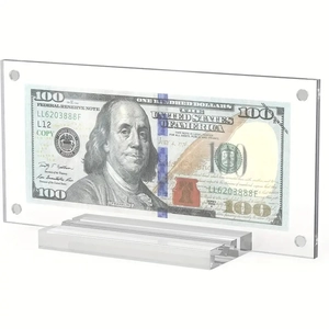 Acrylic Transparent Bill Display Frame Magnetic US Dollar Banknote Collection Stand Plexiglass Photo Frame With Base For Home Office