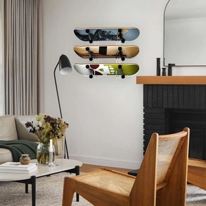 Wall-mounted 3-tier acrylic skateboard rack display for living room storage and organization