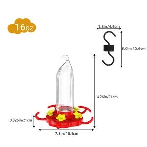 Detailed size chart of 16oz pumpkin hummingbird feeder with 18.5cm width and 21cm height
