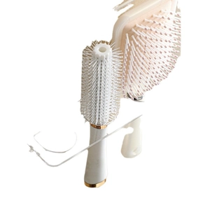 Beige hair brush set with round barrel and cushion massage paddle brushes and gold rings