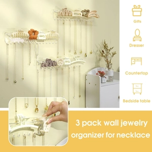 Wall-mounted clear acrylic jewelry organizer set for necklaces and hair clips