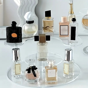 Clear 3-tier acrylic ladder stand for perfume and cosmetic display with round base