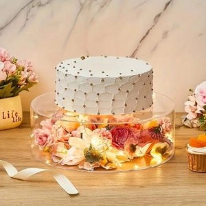 Set of 4 fillable clear acrylic cake stands with warm LED lights and colorful floral decor