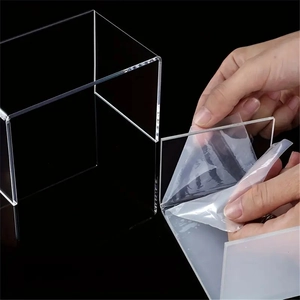 Clear acrylic 4-tier riser stand for perfume and figures with protective film removal