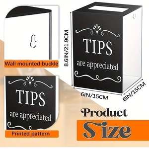 Clear acrylic tip box with lock and wall mount, 6x6x8.6 inch size, for restaurant service
