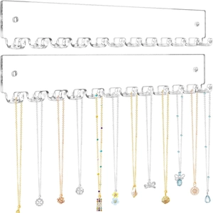 Lot de 2 organisateurs de colliers muraux en acrylique avec 12 crochets ondulés
