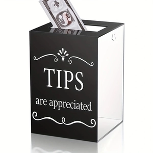 Acrylic tip box with lock and 'TIPS are appreciated' text for restaurants and bars