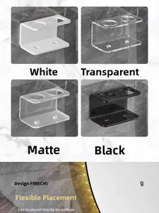 Wall-mounted acrylic electric toothbrush holders in white, clear, frosted, and black colors