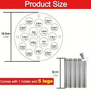 Detailed size chart for acrylic chess mold stand with 16.5cm tray and 8cm support legs