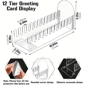 12-tier clear acrylic greeting card display stand with dimensions 27x8.5x13cm