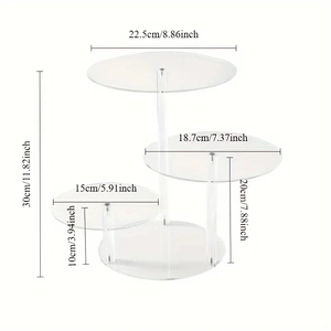 Transparent 3-tier acrylic round cupcake stand with staggered levels for weddings and parties