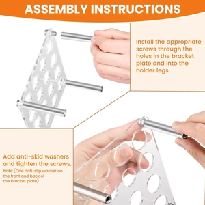 Assembly instructions showing how to install metal pillars on the acrylic mold holder