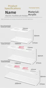 Detailed dimensions of transparent acrylic wall-mount electric toothbrush holders