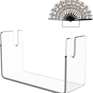 Clear acrylic folding fan display stand with U-shaped design for tabletop storage