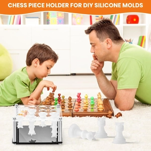 DIY acrylic chess piece mold holder with metal rods for candle making and games