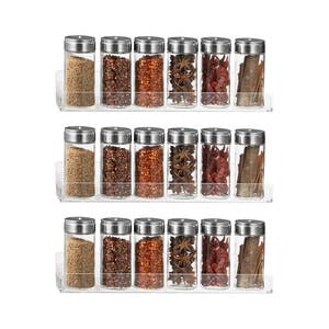 Three-tier wall mounted clear acrylic bathroom and spice rack with glass jars