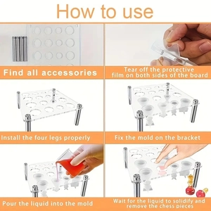 Detailed steps for assembling clear acrylic chess mold holders with metal support legs