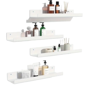 Modern white floating wall shelves set of 4 for bathroom and kitchen storage organizer