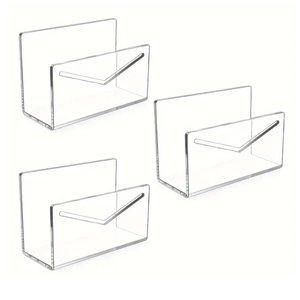 Set of 3 clear acrylic mail organizers for desk storage with V-shaped front opening