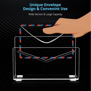 Detail view of transparent acrylic mail organizer with anti-slip pads and V-shaped design