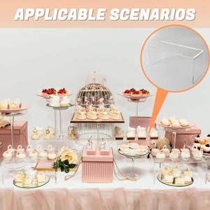 Macro view of clear acrylic U-shaped riser set highlighting tiered dessert display usage