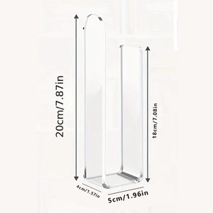 Transparent acrylic wall-mounted baseball cap rack with dimension markings and sleek U-shape