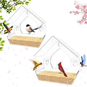 Mangeoire à oiseaux en acrylique transparent pour fenêtre avec ventouses fortes