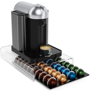 Acrylic coffee capsule drawer organizer for Nespresso Vertuo with machine stand base
