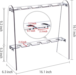 Detailed dimension drawing of 2-tier acrylic champagne glass stand for party and wedding